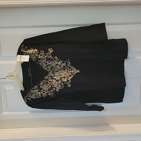 chicos zenergy Tops - Chicos zenergy black with gold stones 3/4 sleeves medium